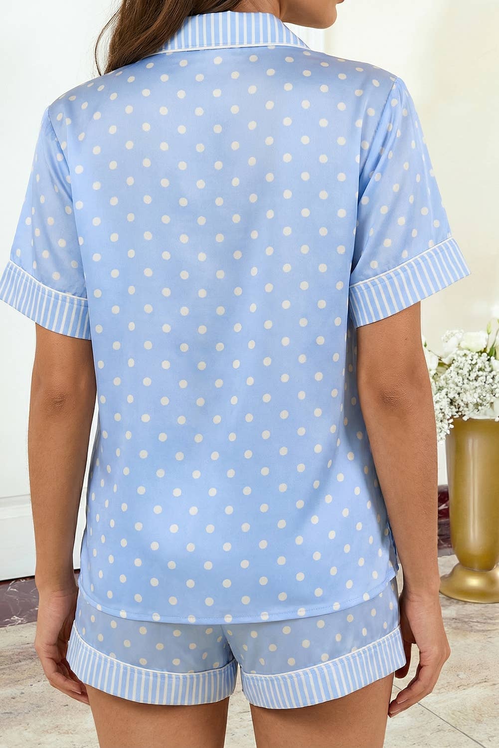 Polka Dotted Print Soft Short Pajama Set: Sky Blue