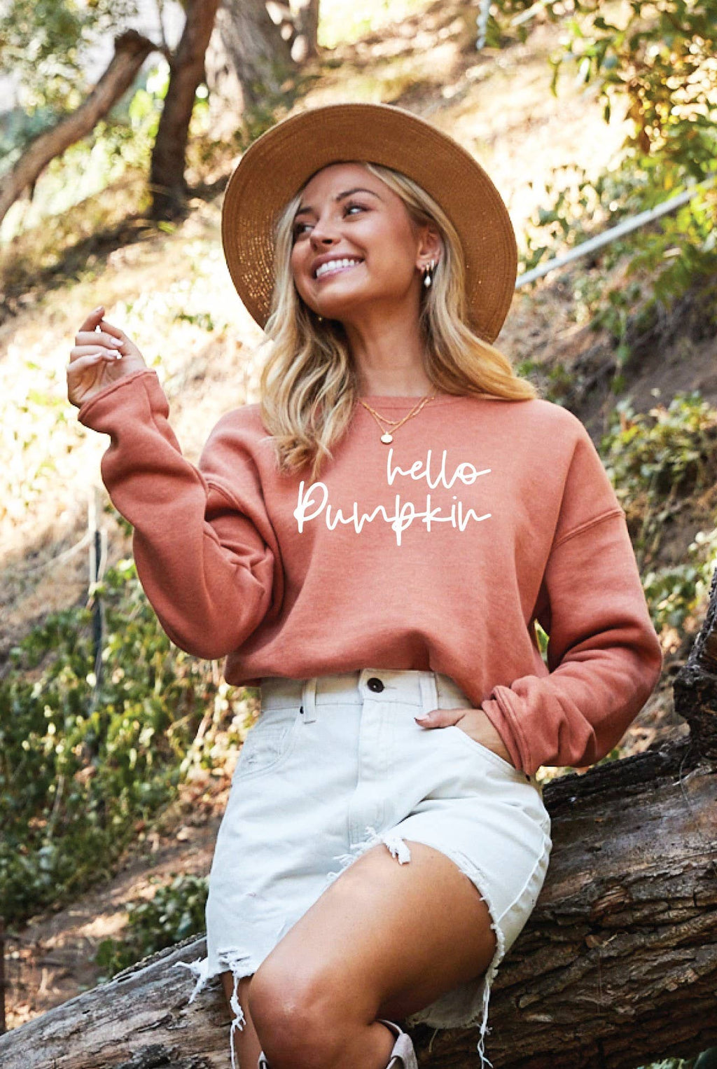 HELLO PUMPKIN Graphic Sweatshirt: TAN / S