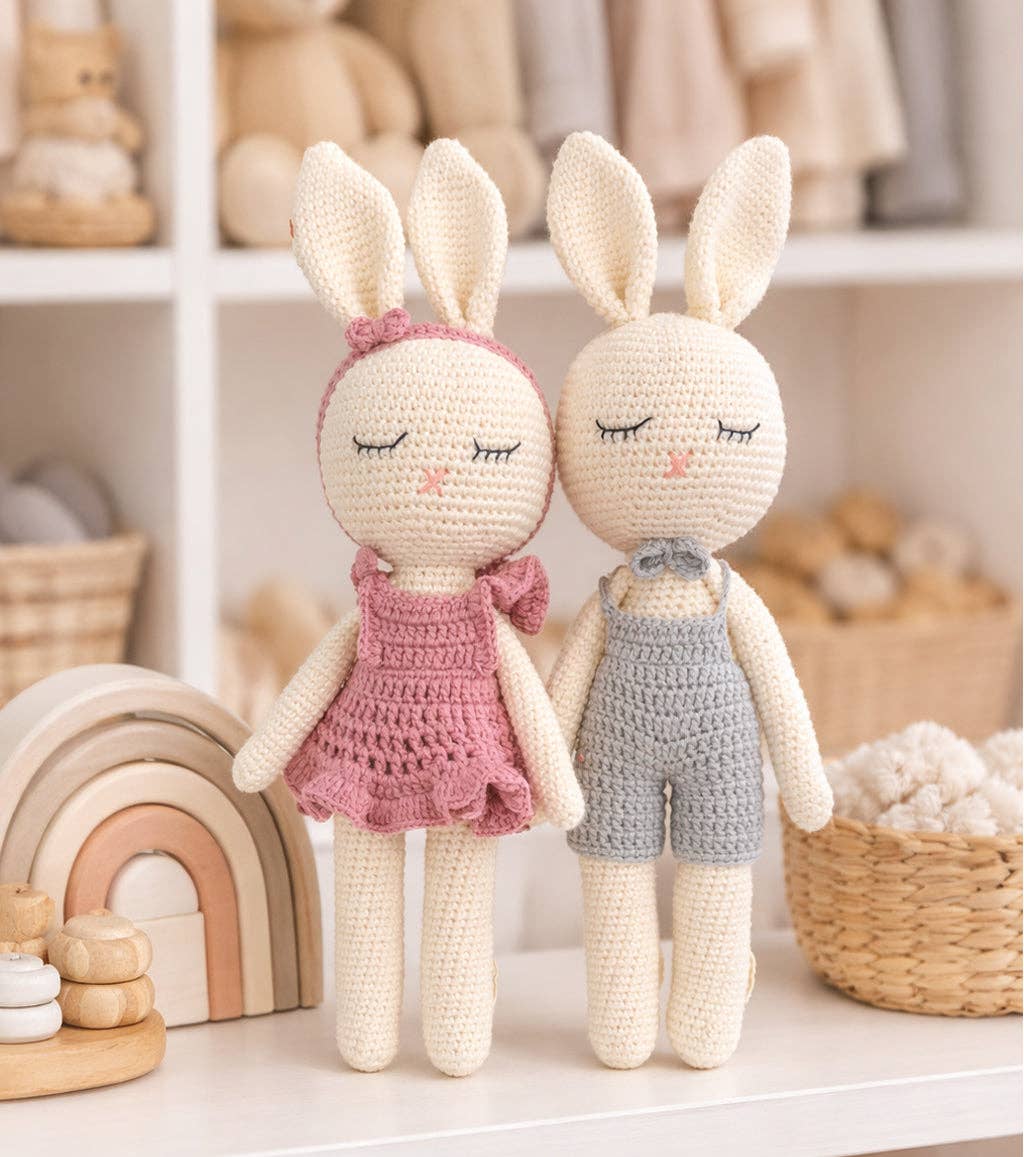 Sleepy Crochet Bunny Doll Standing Ears: Cream bunny Doll