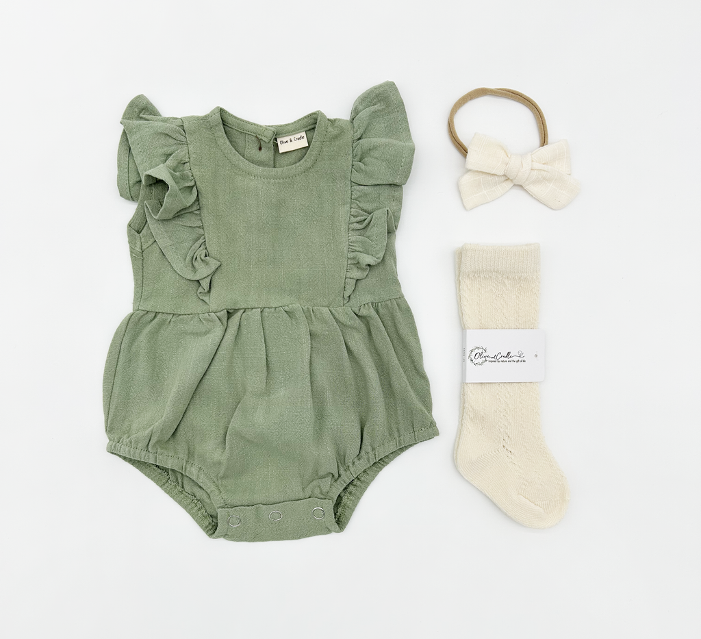 Gabriella Sleeveless Romper 3pc Set: Blush pink / 6-9 months