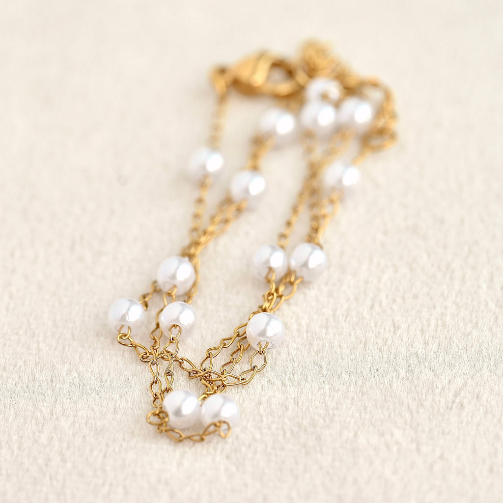 Dainty Gold Pearl Station Necklace
