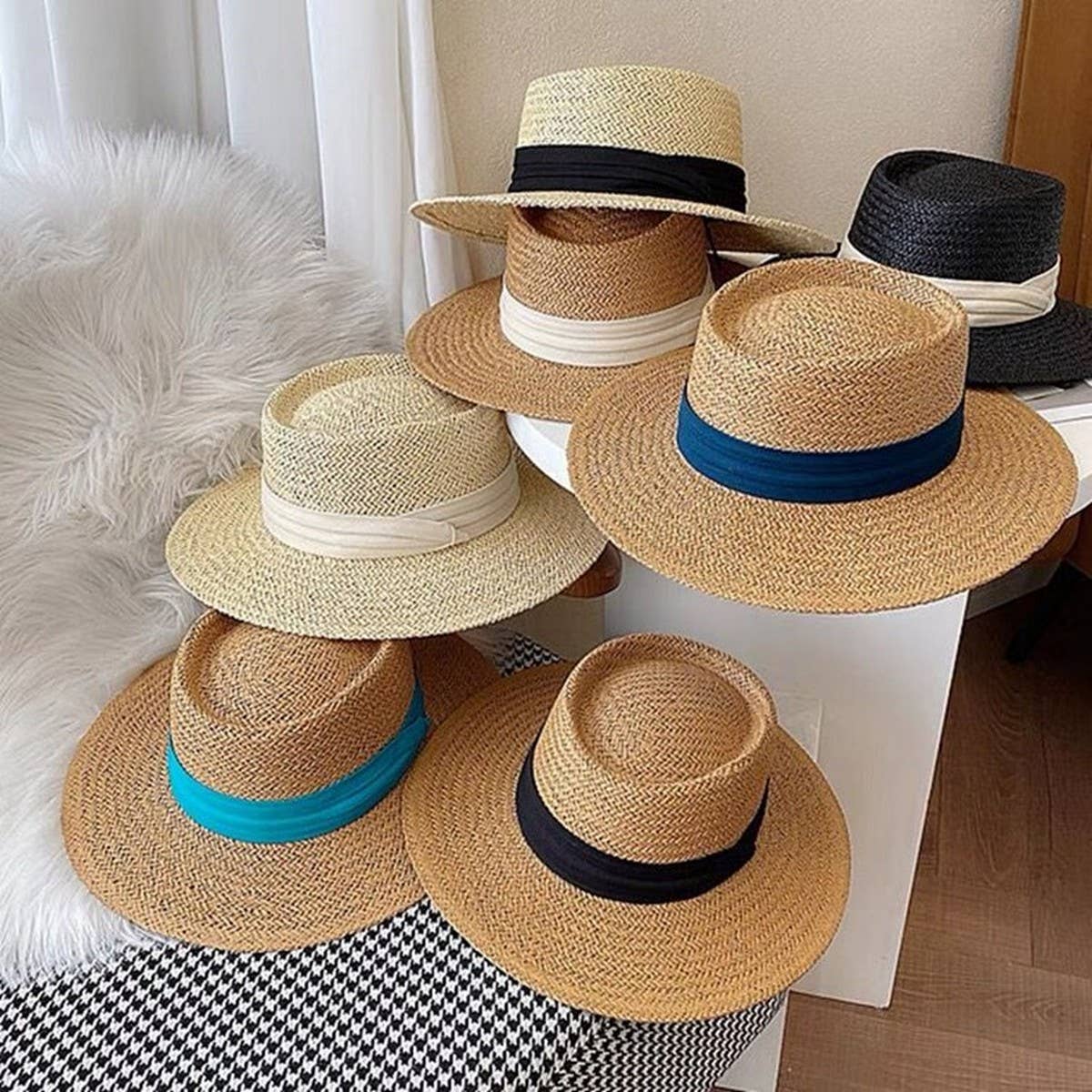 BEACH VACATION SUN FEDORA STRAW HATS FOR WOMEN