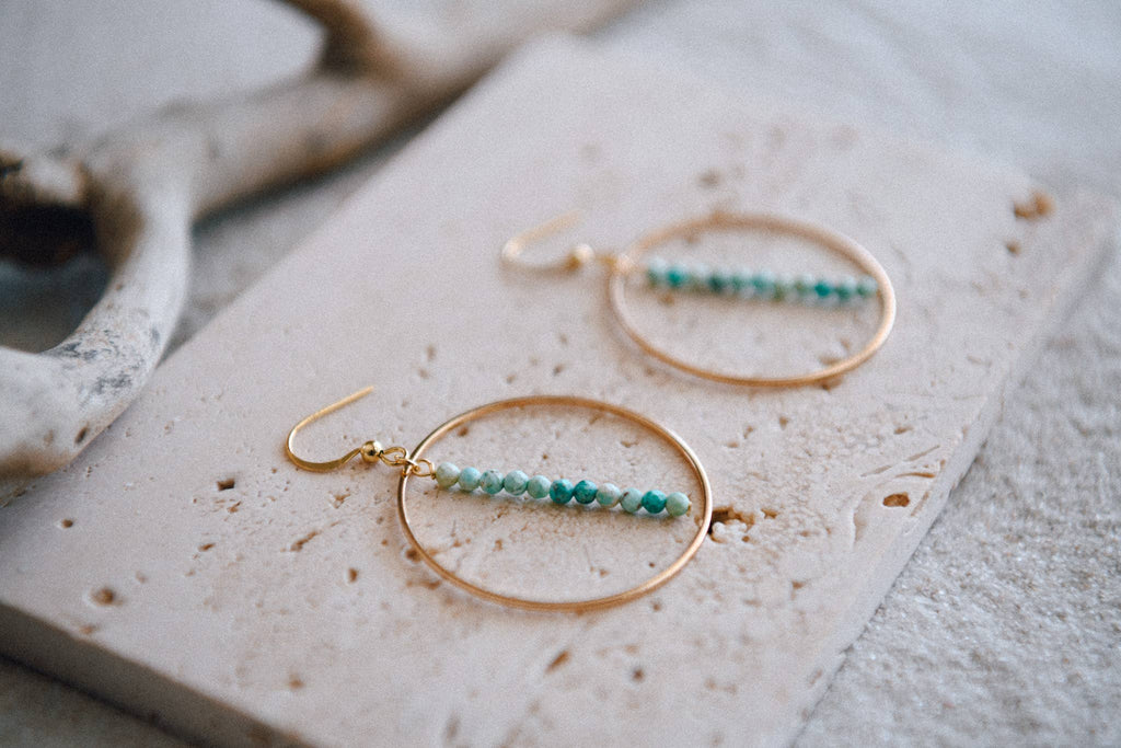 Gemstone and Gold Plated Drop Hoop Earring : Black