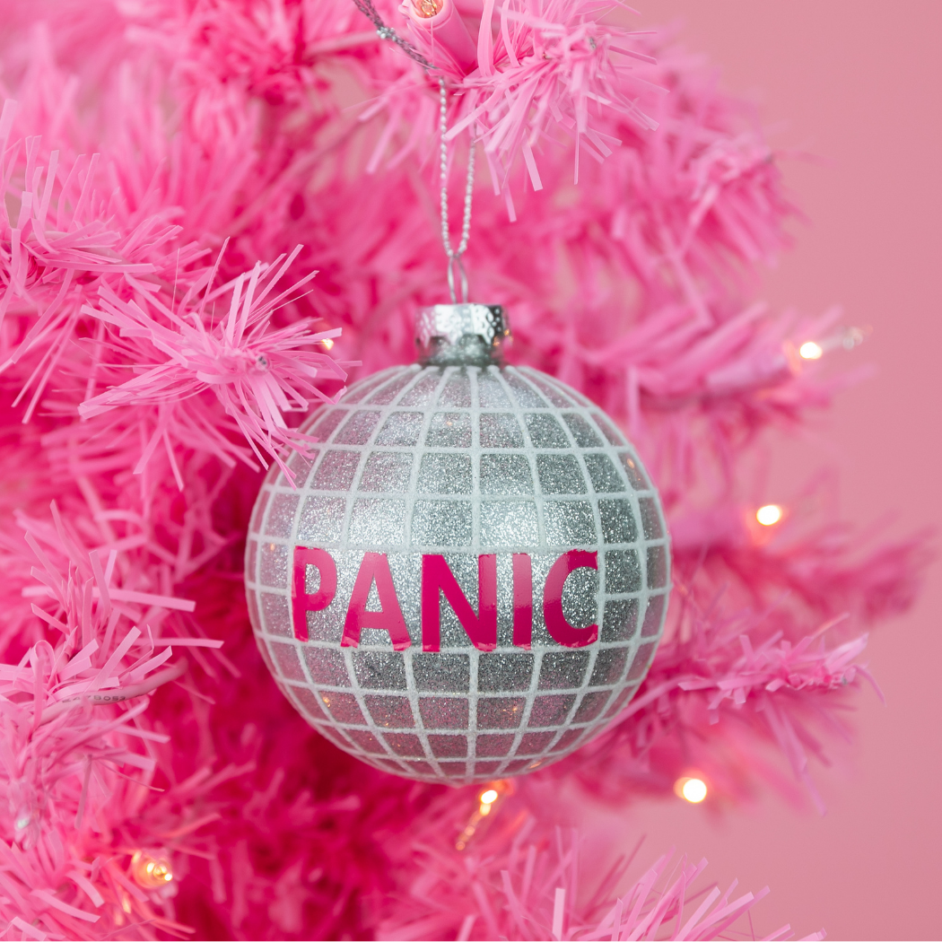Panic - Funny Glitter Disco Glass Ornament