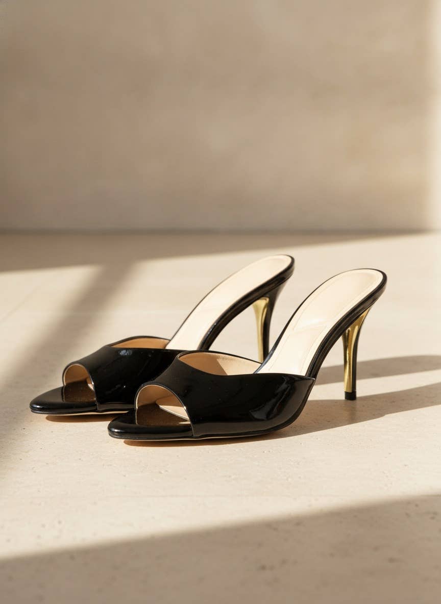 FEROCIOUS-08 Glossy Stiletto Mule Heels Trendy Open Toe Sand: TORTOISE / A12
