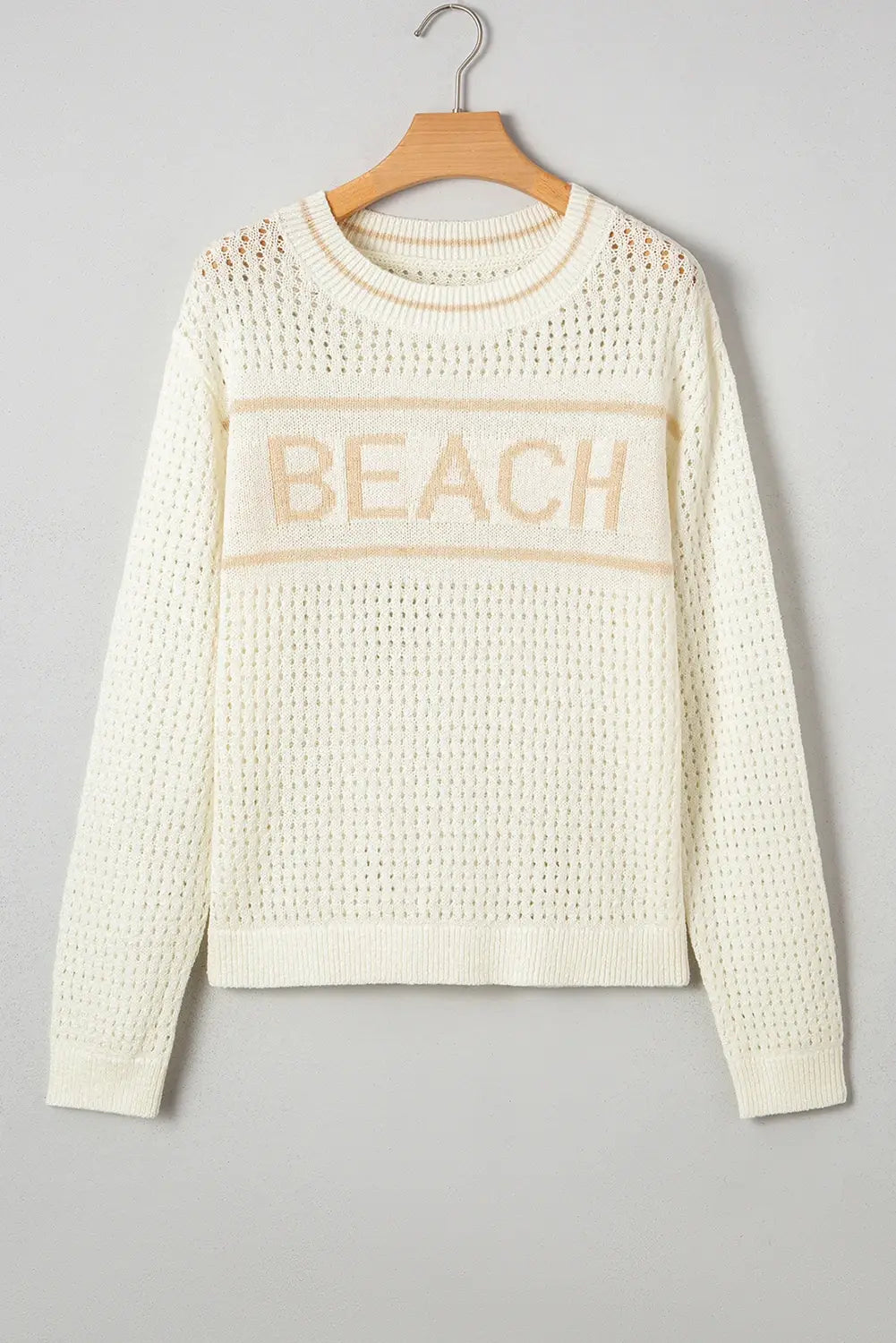 BEACH Hollow Out Knitted Spring Lightweight Dolman Sweater: White
