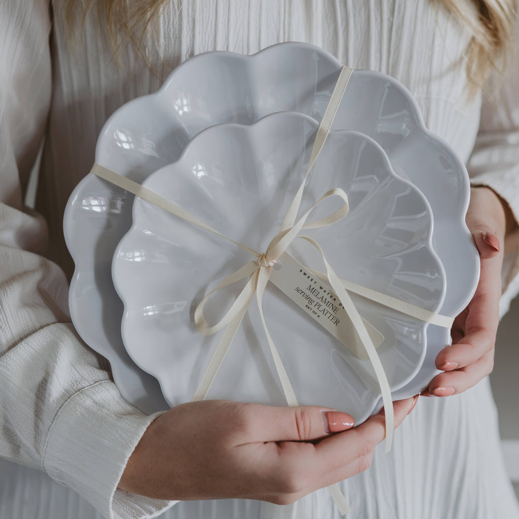 White Scalloped Serving Tray Set of 2 - Home Decor