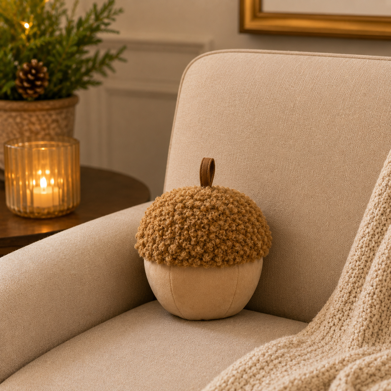 Brown Acorn Filled 10" Throw Pillow