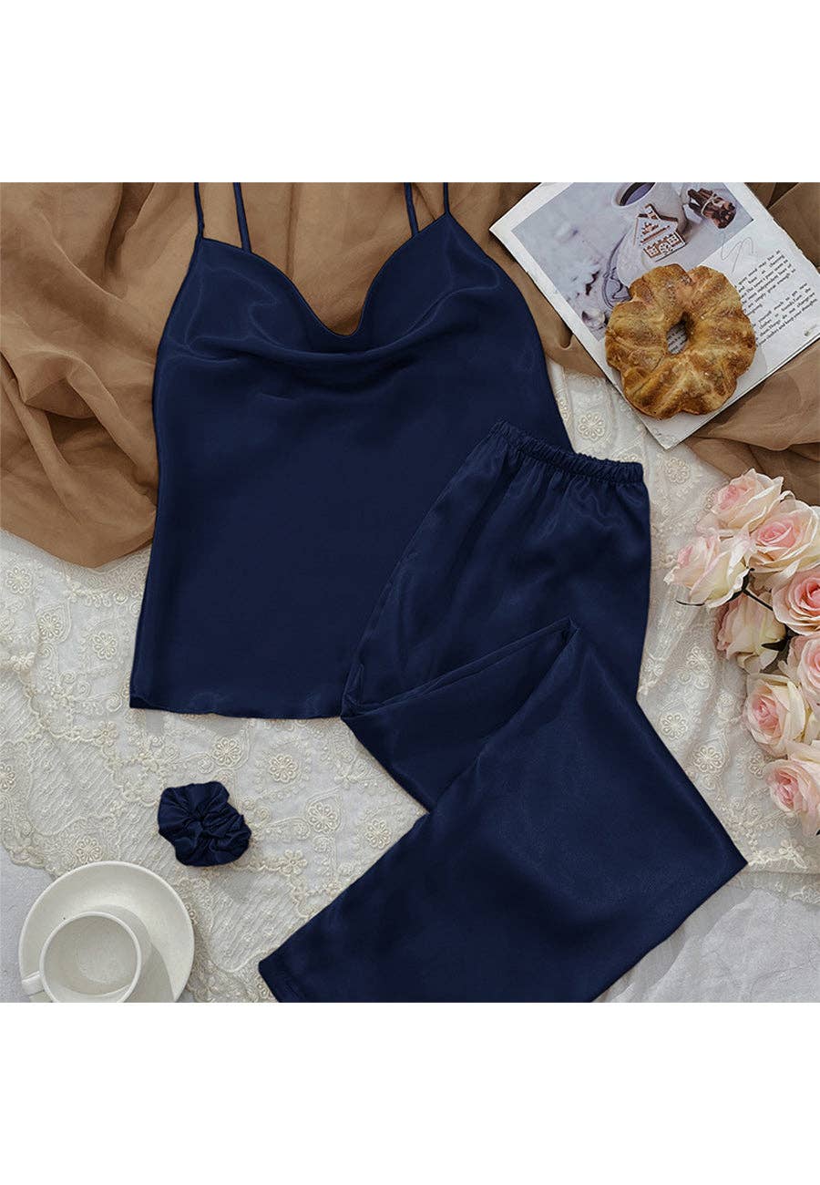 Satin Cowl Tank and Pajama Pants: Light Blue / Large 8-10