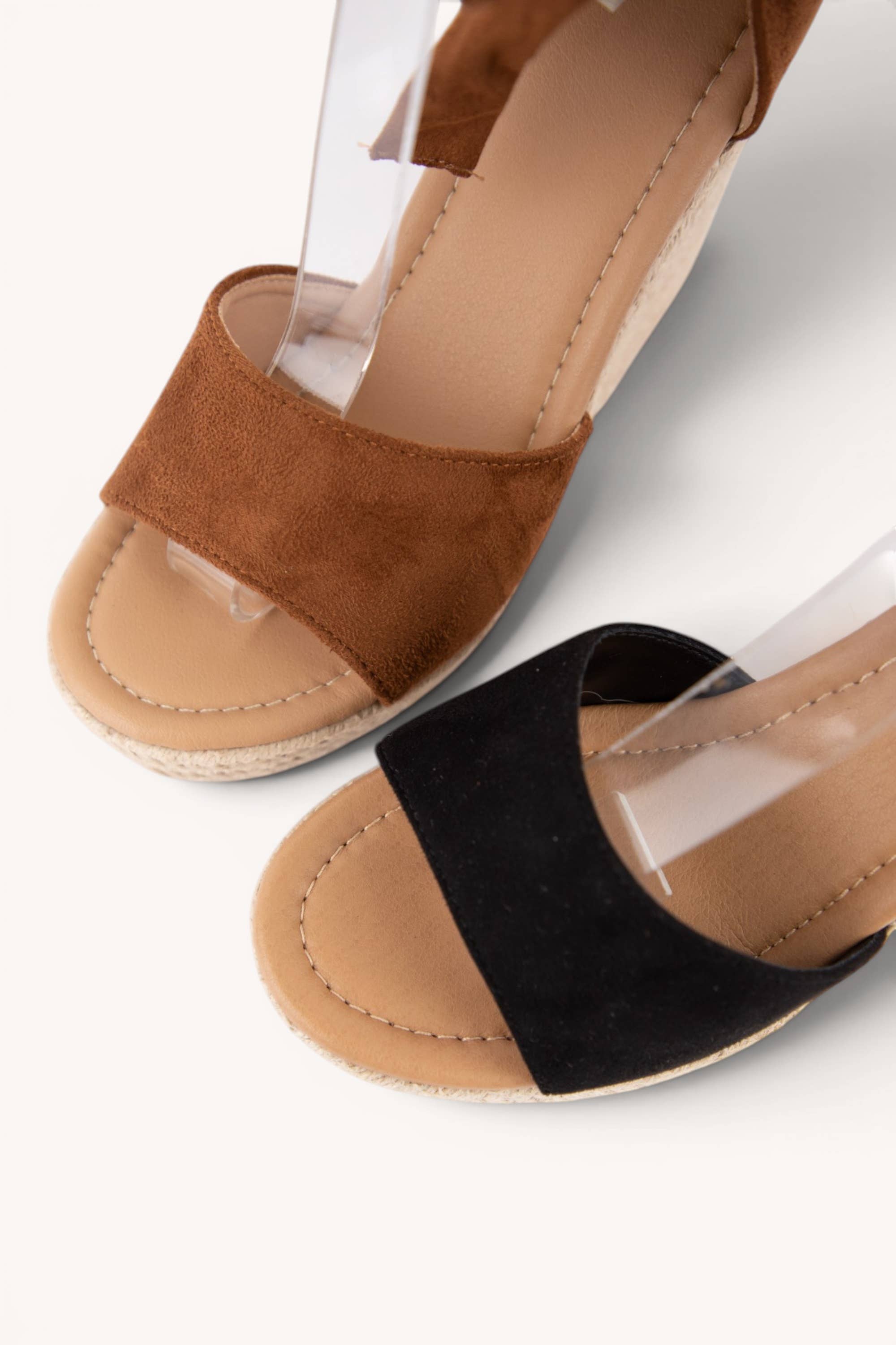 CHELLA-42 Summer Tie-Up Espadrille Wedges: BLACK / A12