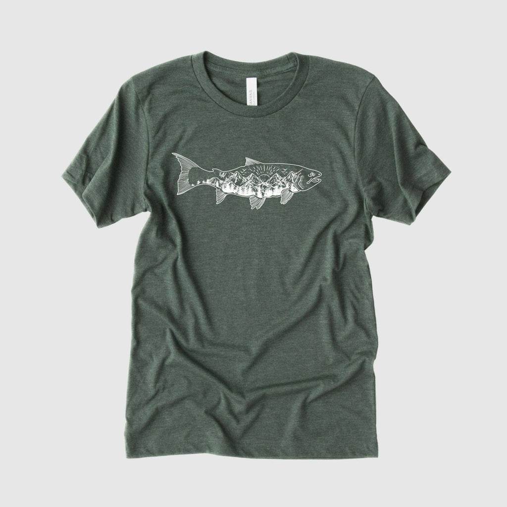 Mountain Fish Graphic Tee | Long Sleeve 018: Military T-Shirt / Medium