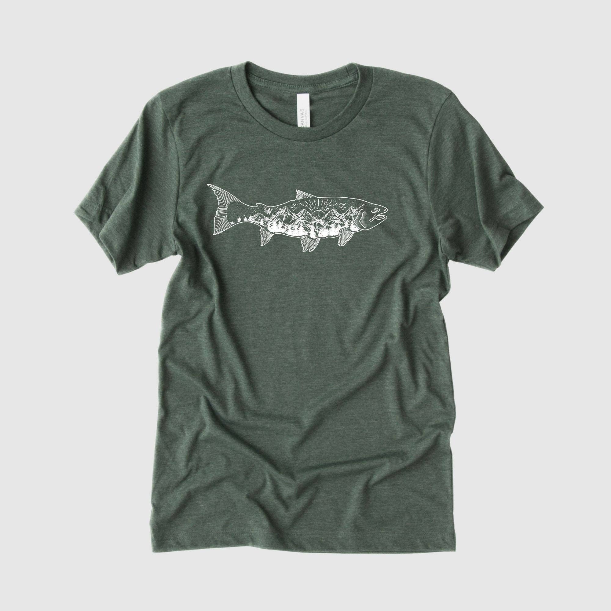 Mountain Fish Graphic Tee | Long Sleeve 018: Military T-Shirt / Medium