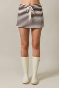 MID RISE SKORT: BROWN-WHITE STRIPE / M