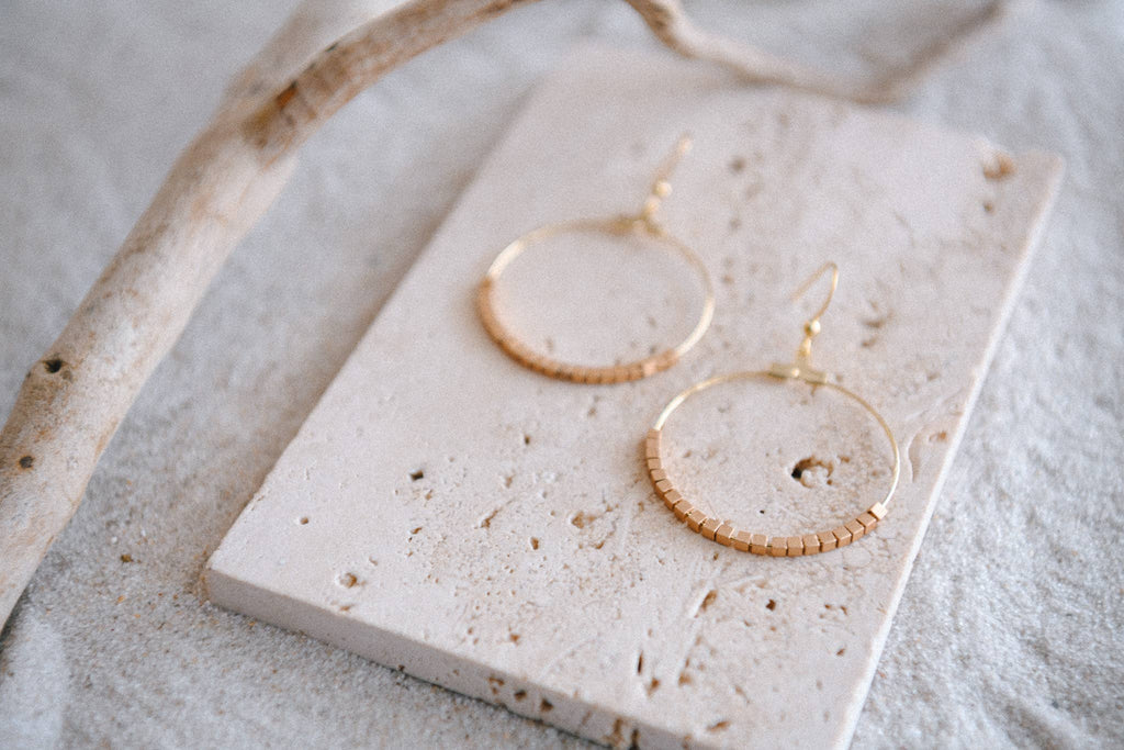 Hepburn Gold Beaded Hoop Earrings : 2mm Matte Nugget