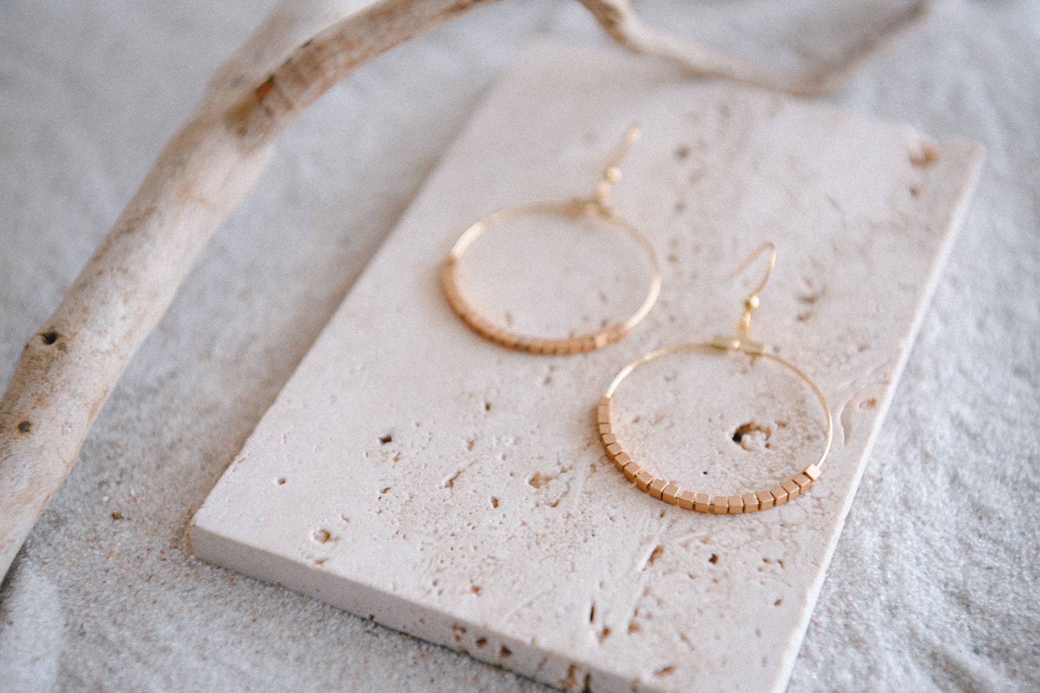 Hepburn Gold Beaded Hoop Earrings : 2mm Matte Nugget