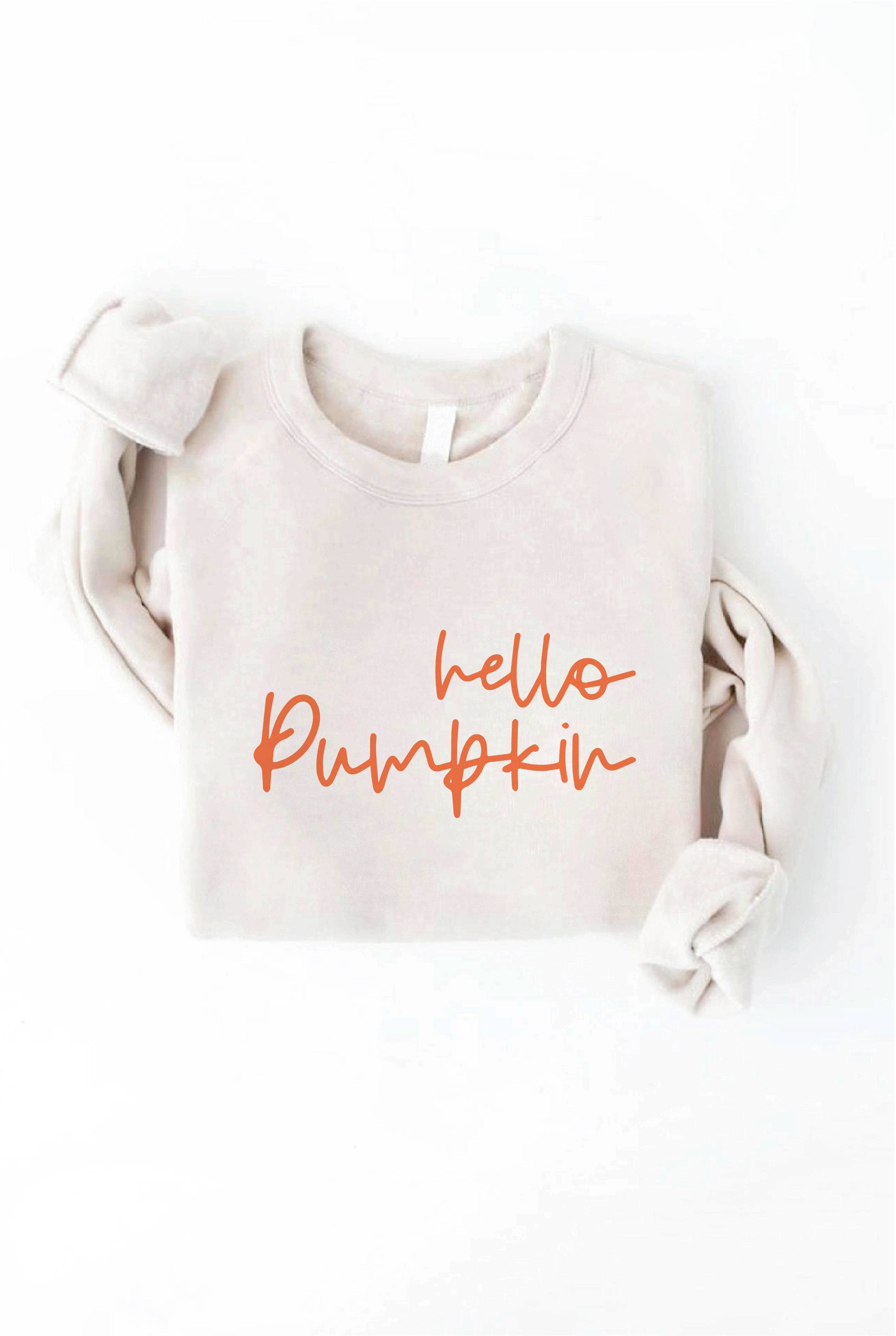 HELLO PUMPKIN Graphic Sweatshirt: TAN / L