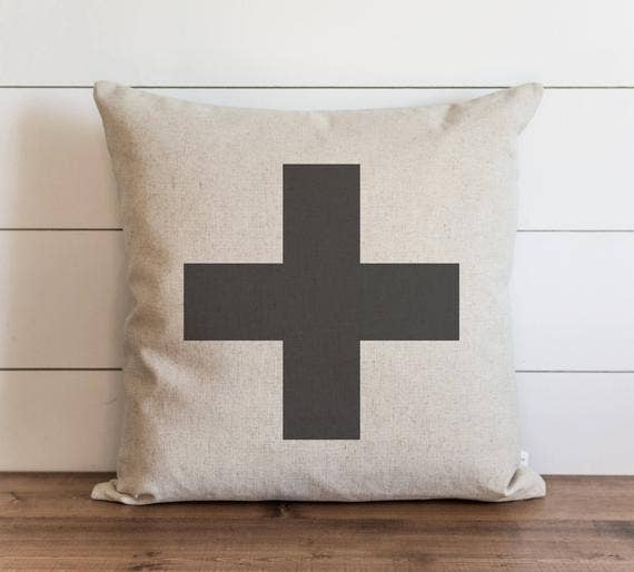 Swiss Cross Pillow Cover: 18 x 18 Natural