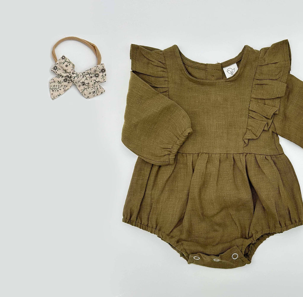 Gabriella Longsleeve Romper with Bow: Plum / 0-3 months