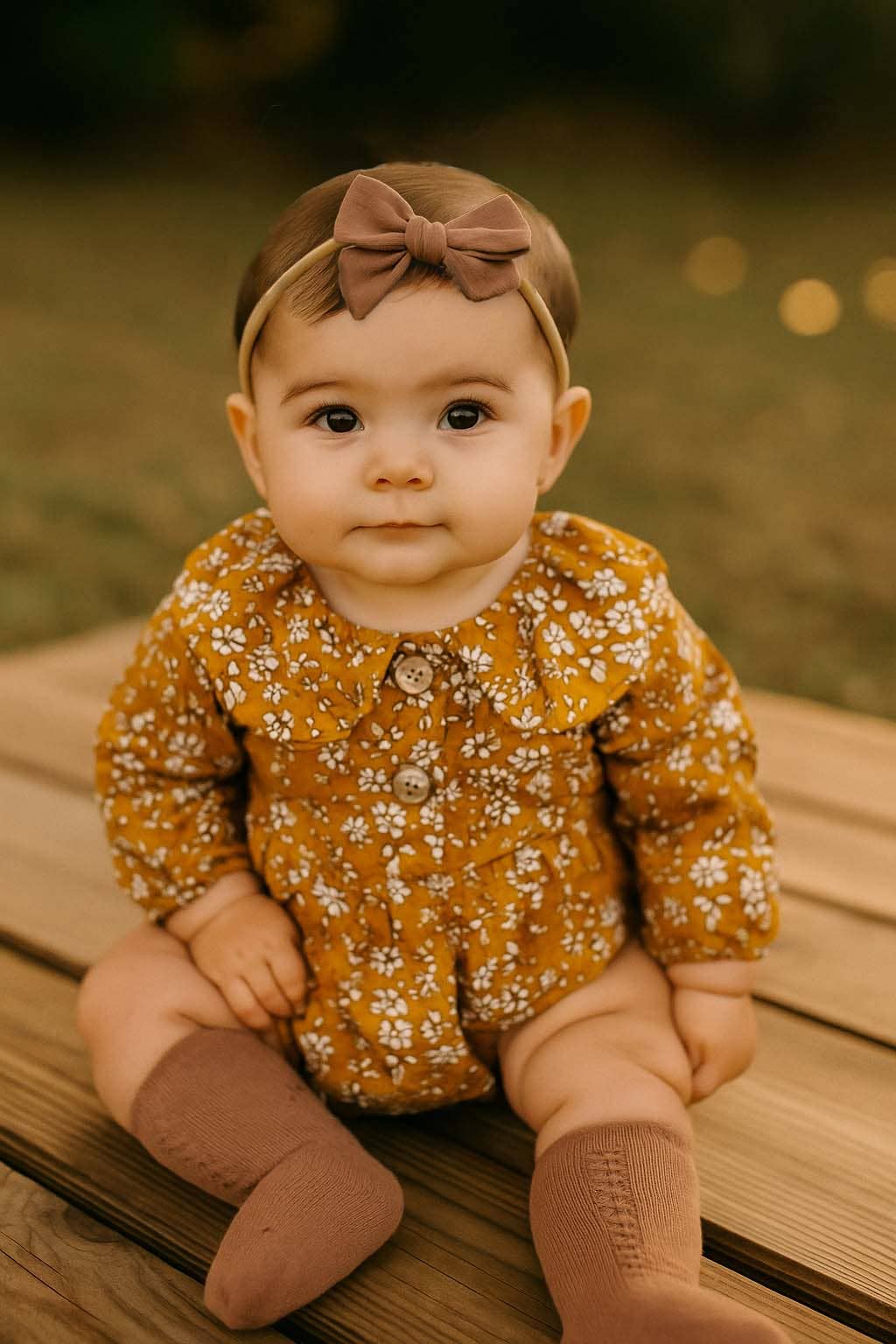 Mustard Floral Romper Set: D. 3pc Brown / 6-9 months