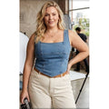 PLUS SIZE DENIM SQUARE NECK CORSET STYLE TANK TOP: Light Wash / 1X