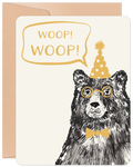 Woop Woop Bear Wearing Party Hat and Glasses Birthday Card
