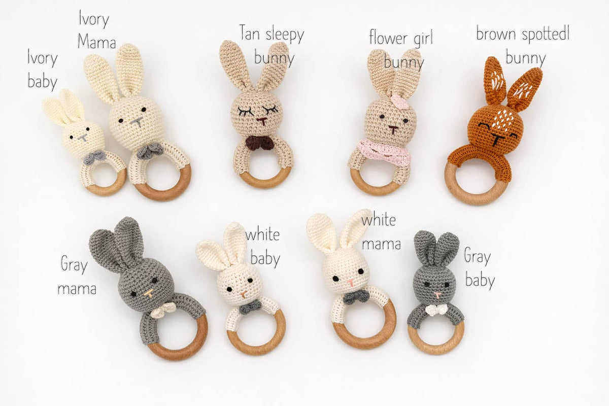 Crochet Bunny Rattle Teether: Flower girl