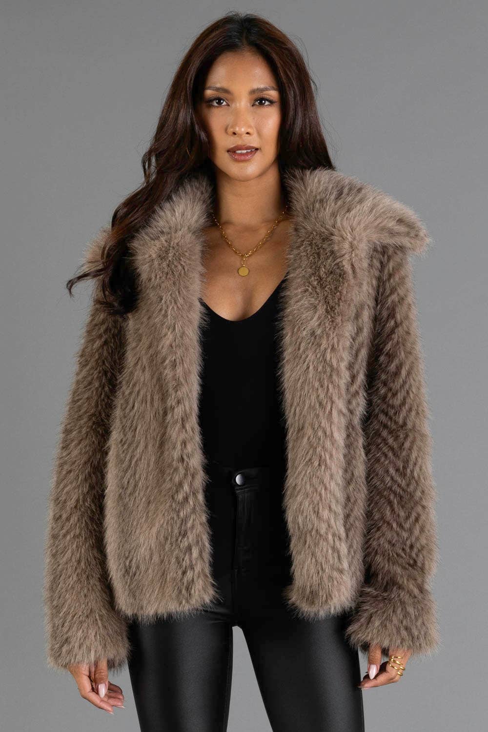 Two Tone Faux Fur Jacket