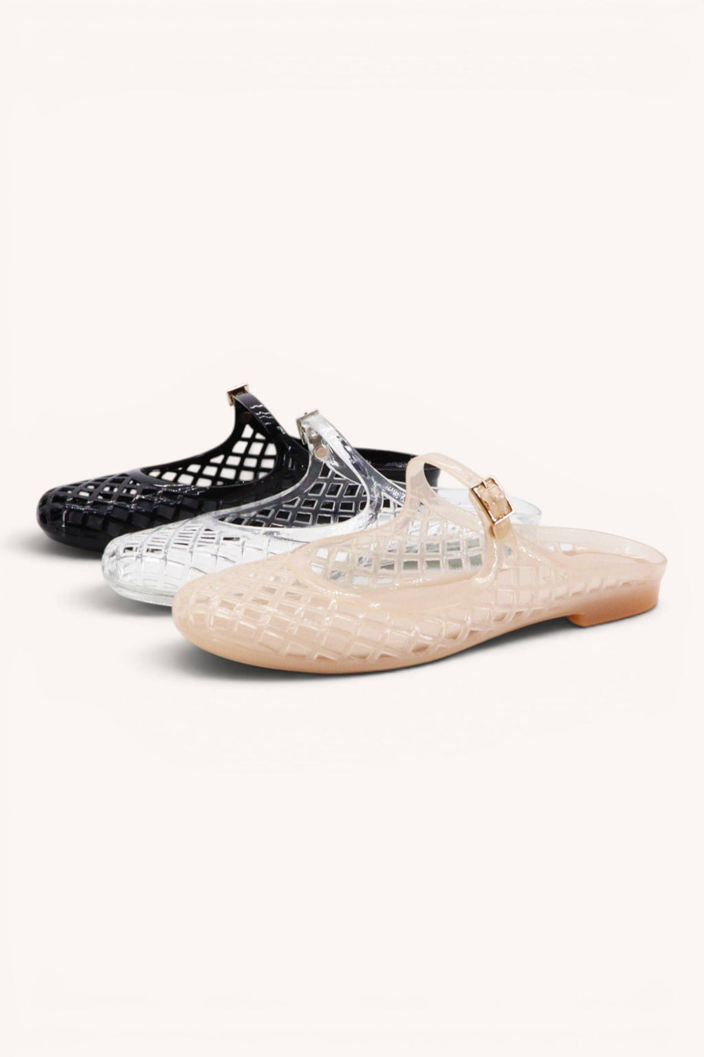 MACY-01 Woven Jelly Mary Jane Flats with Buckle Strap: NUDE / A12