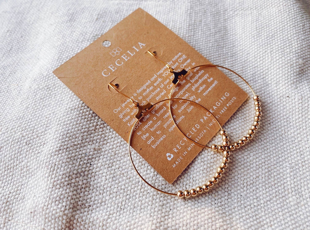Hepburn Gold Beaded Hoop Earrings : 2mm Matte Nugget