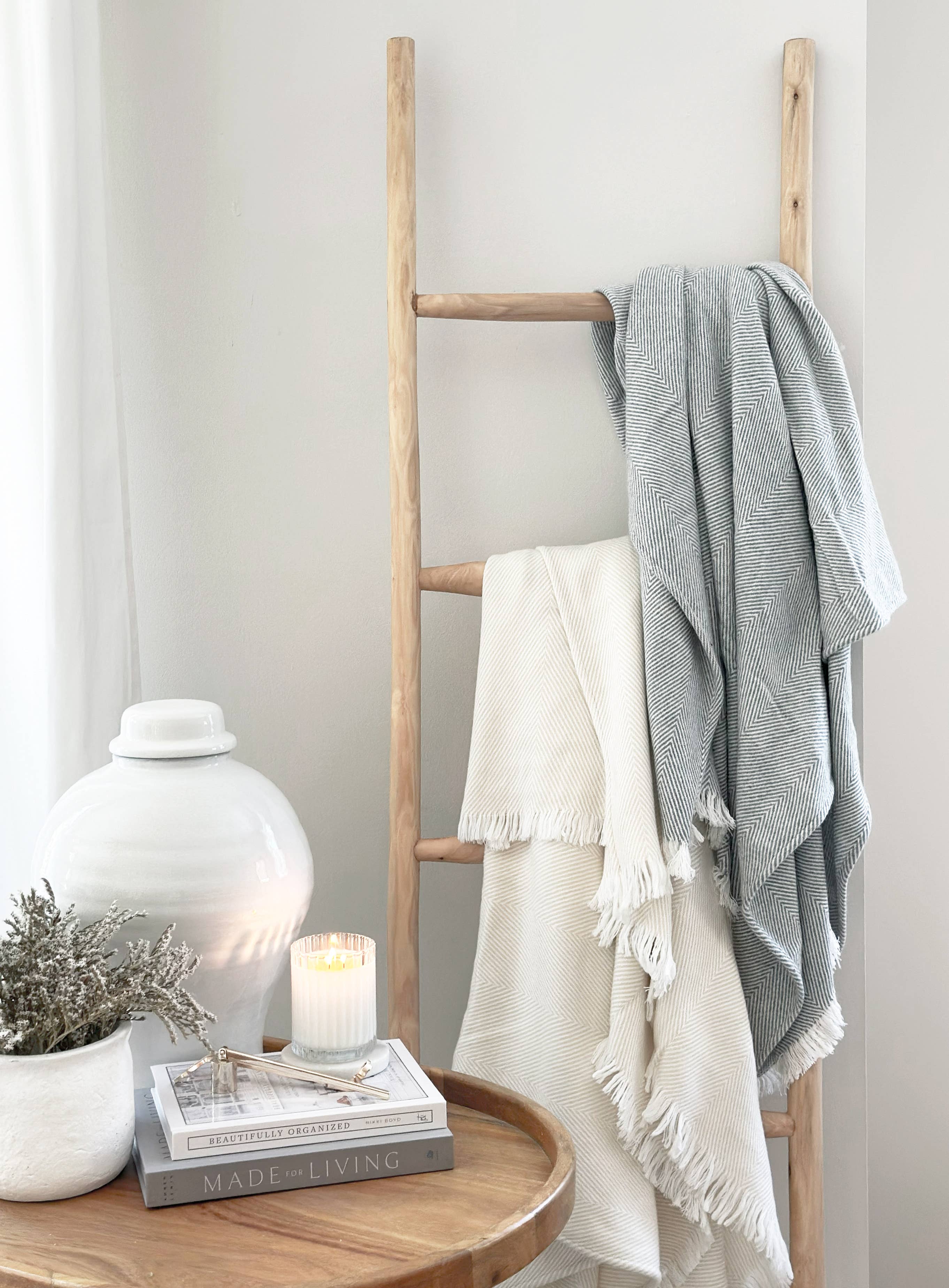 Herringbone Throw Blanket: Cream