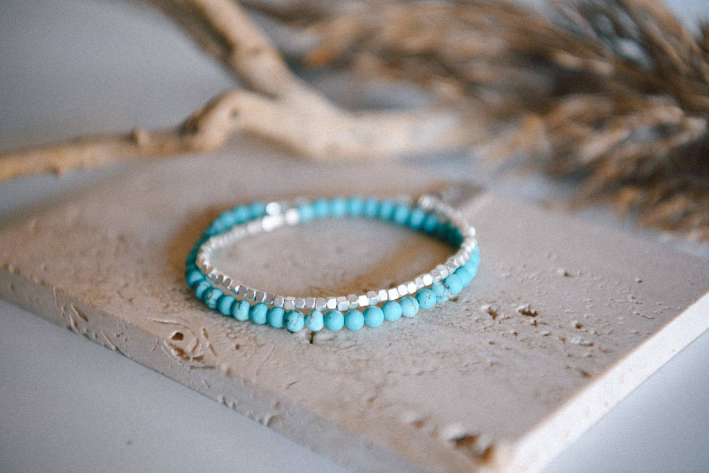 Gemstone Double Wrap Silver Beaded Bracelet : Jade