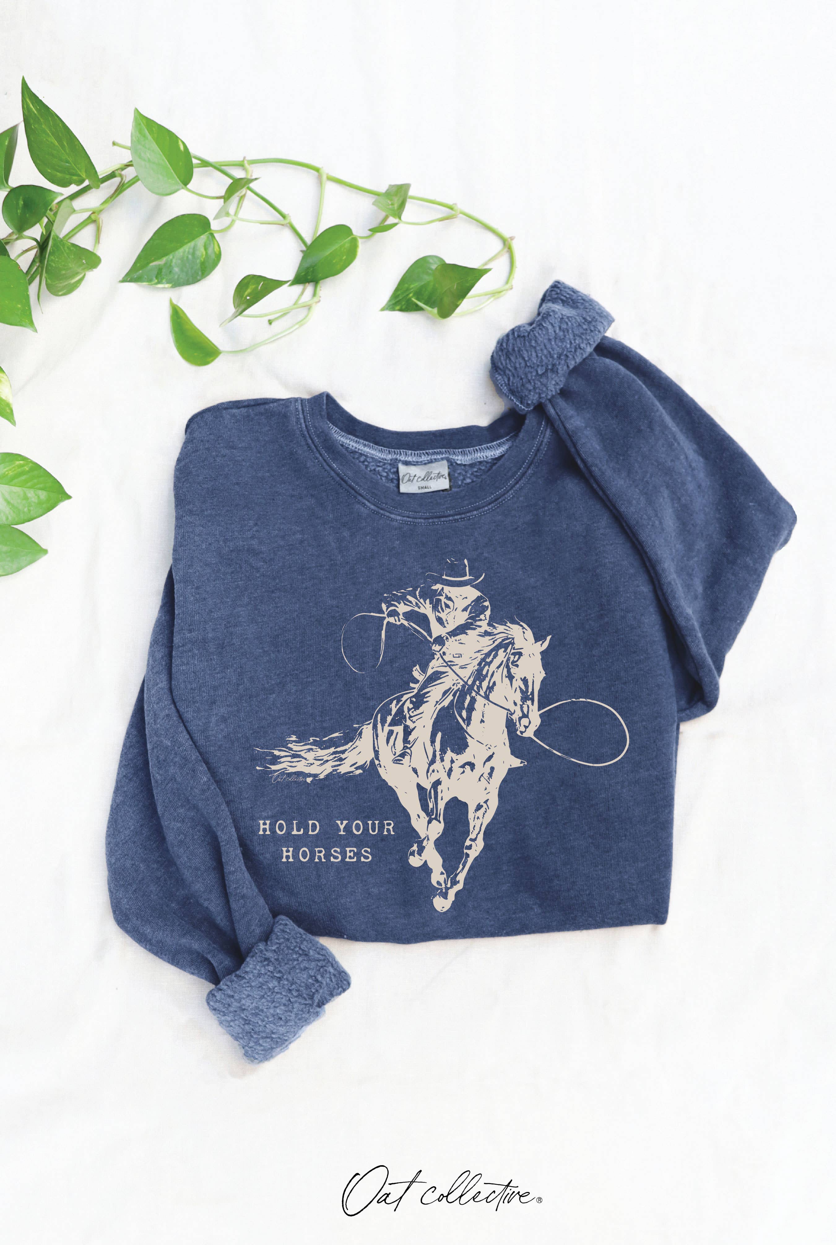 HOLD YOUR HORSES Mineral Graphic Sweatshirt: DUSTY FOREST / S