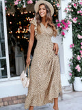 Abstract Print Shirred Waist Maxi Dress