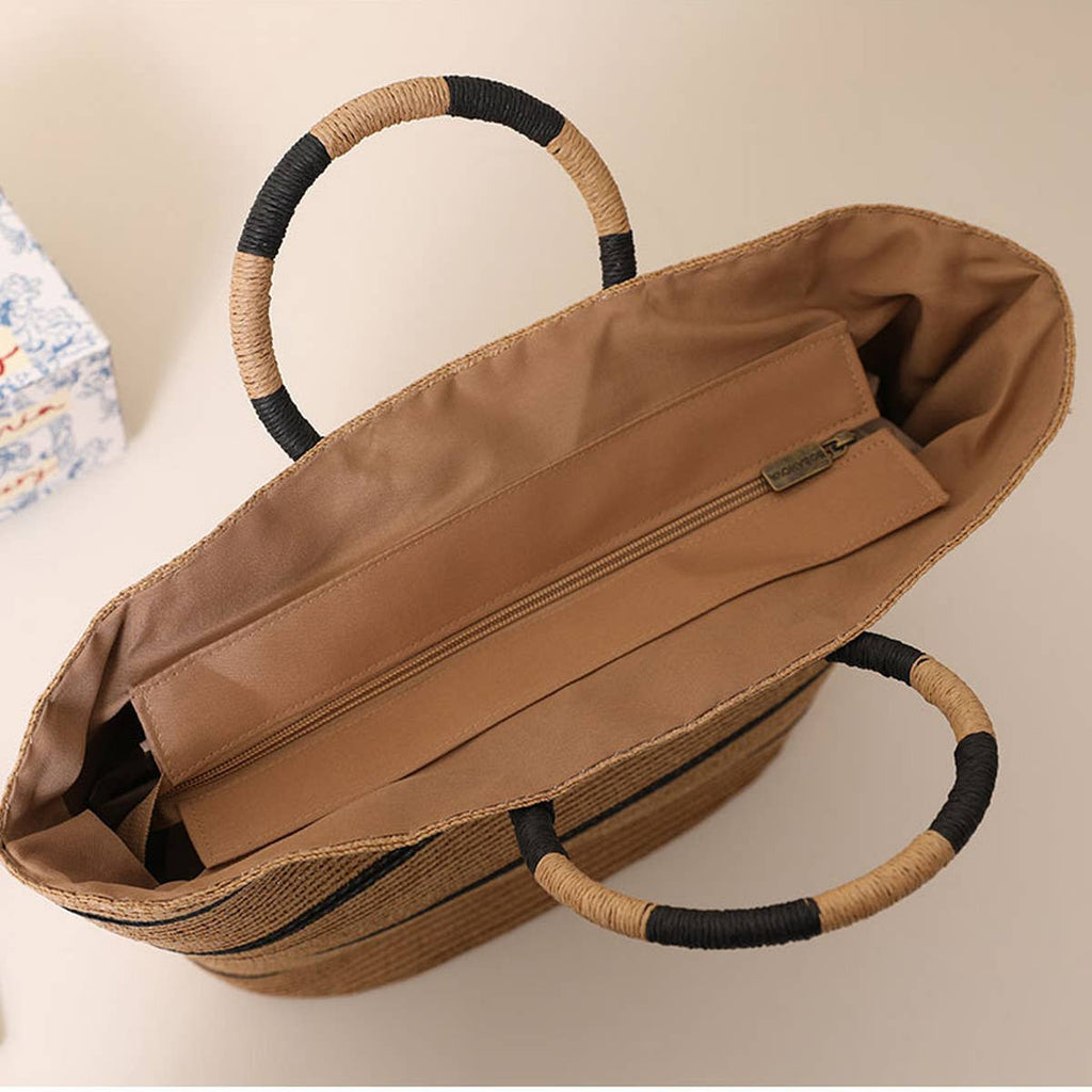 NEW STRIPED TOTE STRAW BAG WOVEN BAG