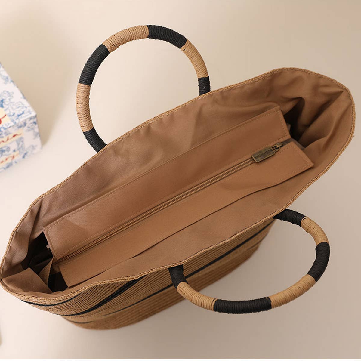 NEW STRIPED TOTE STRAW BAG WOVEN BAG