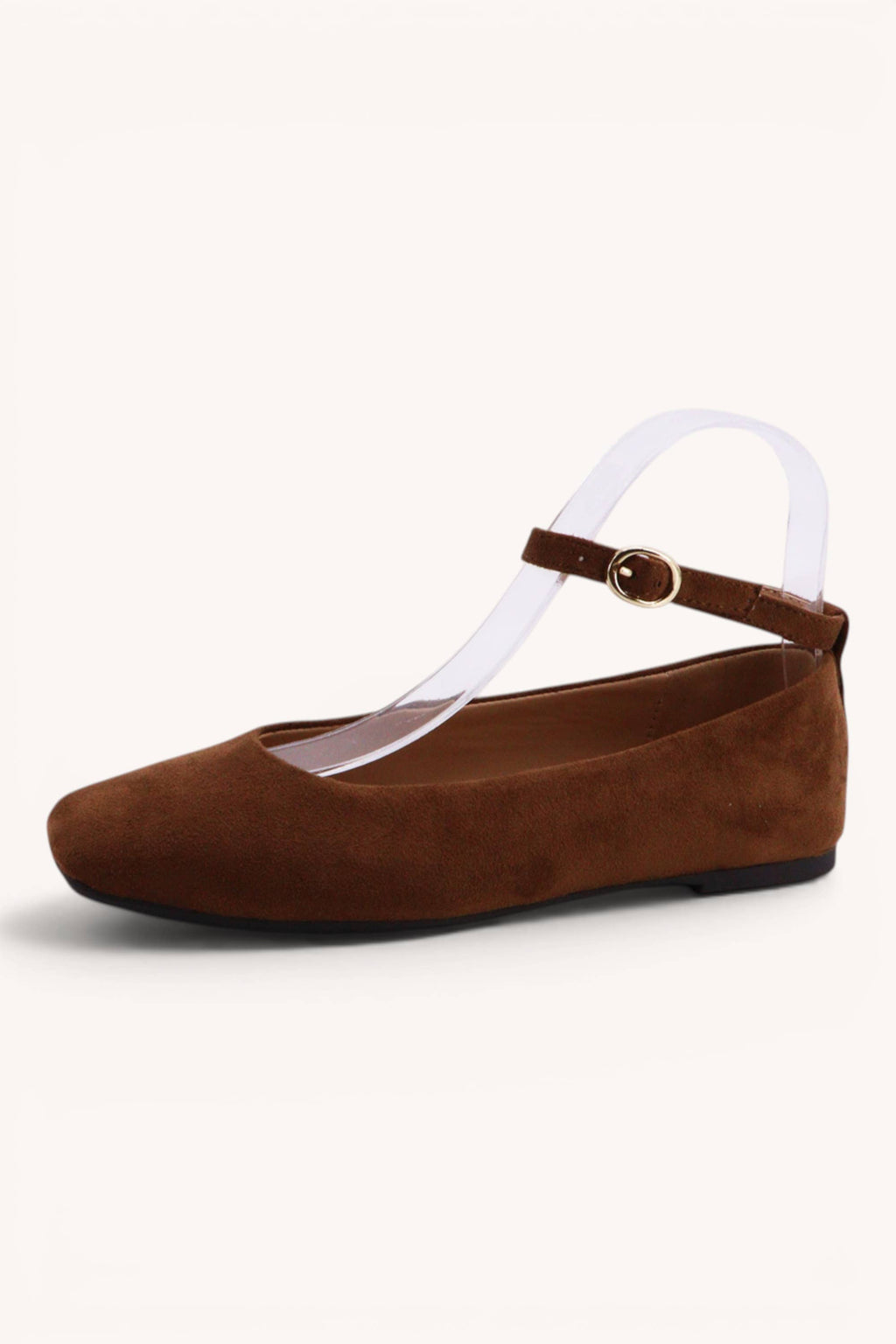 GLOBAL-25X Ankle Strap Ballet Flats with Square Toe: TOBACCO SU / A12