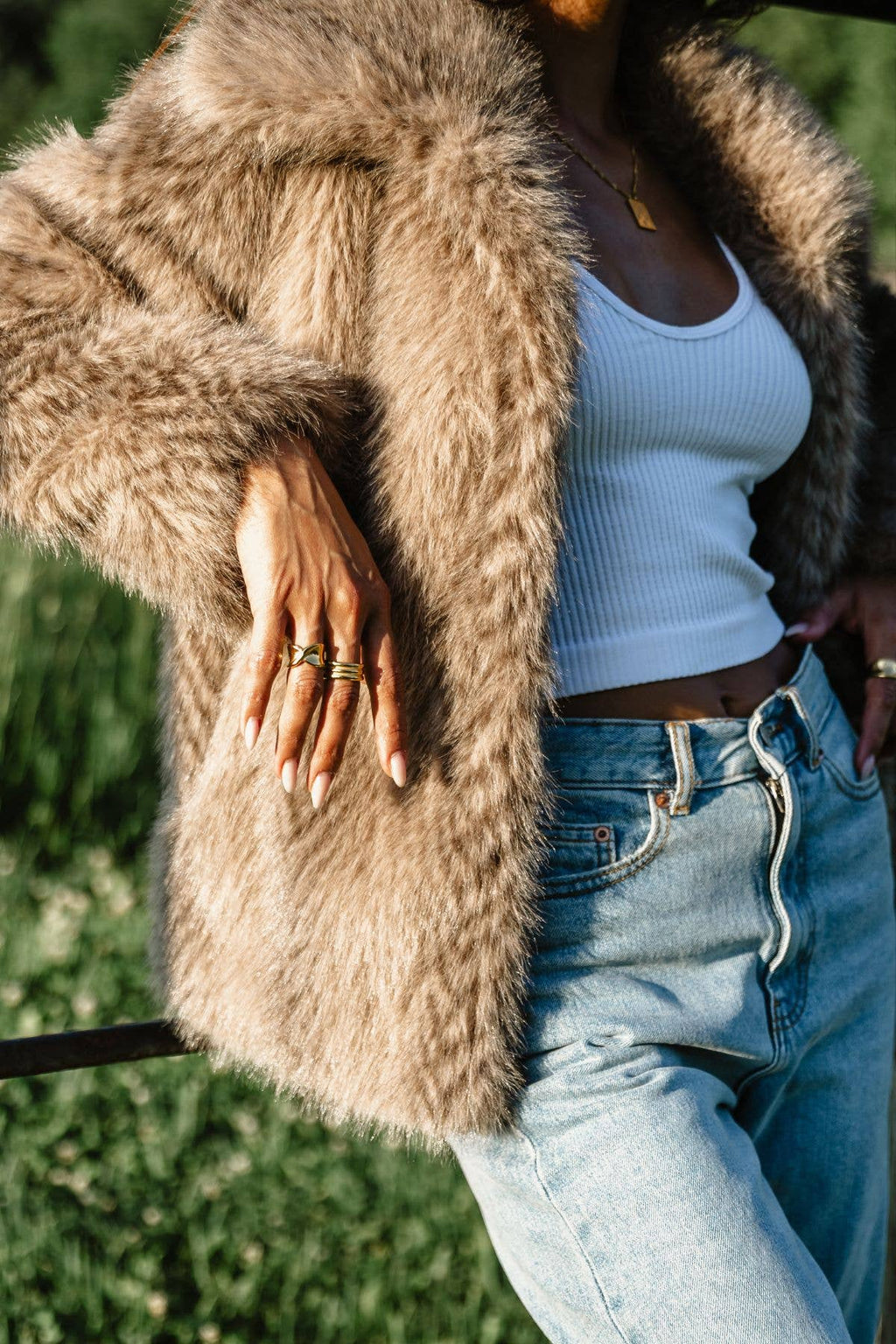 Two Tone Faux Fur Jacket