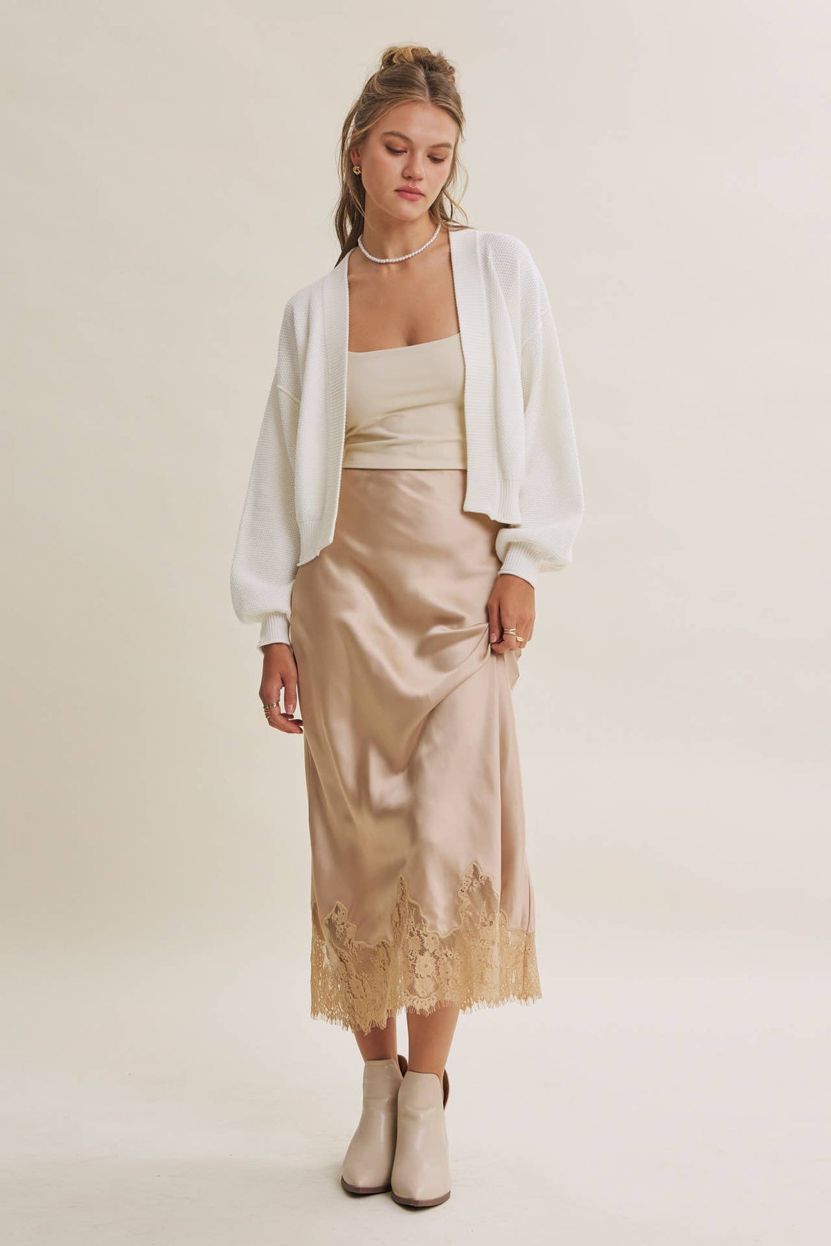 EVERYDAY ESEENTIAL EASY LAYERING BALLOON SLV WAFFLE CARDIGAN