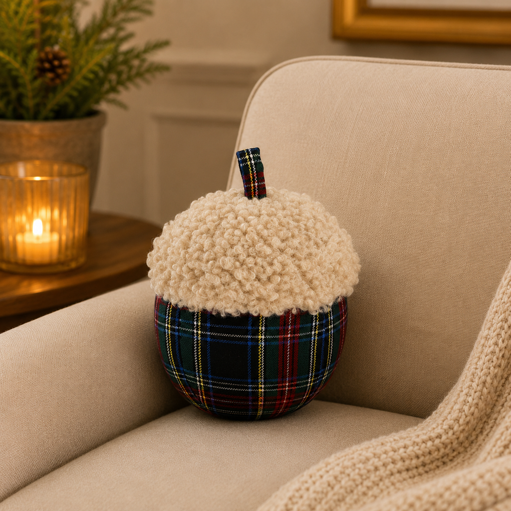 Green Plaid Acorn Filled Throw Pillow - 6"x9"
