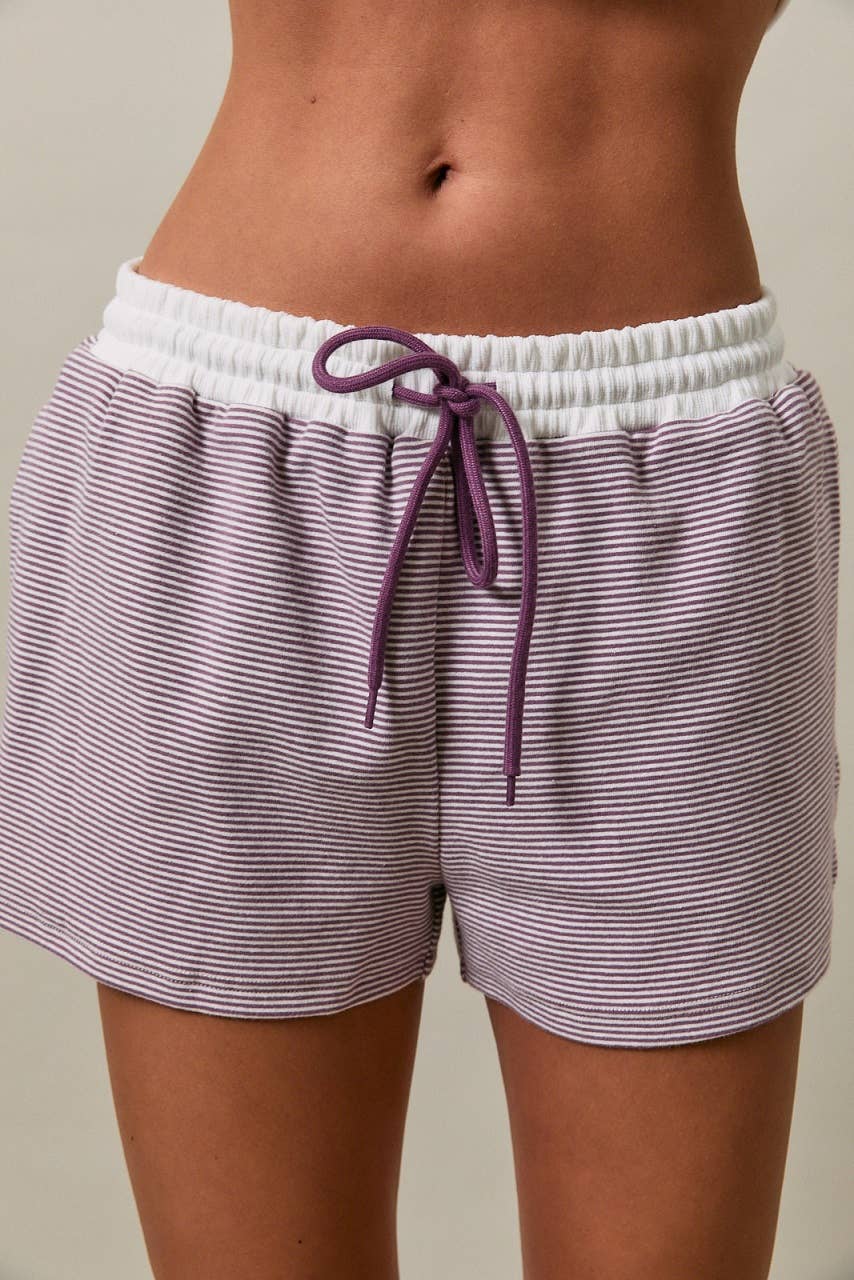 MID RISE STRIPE SHORTS: SAGE-CREAM STRIPE