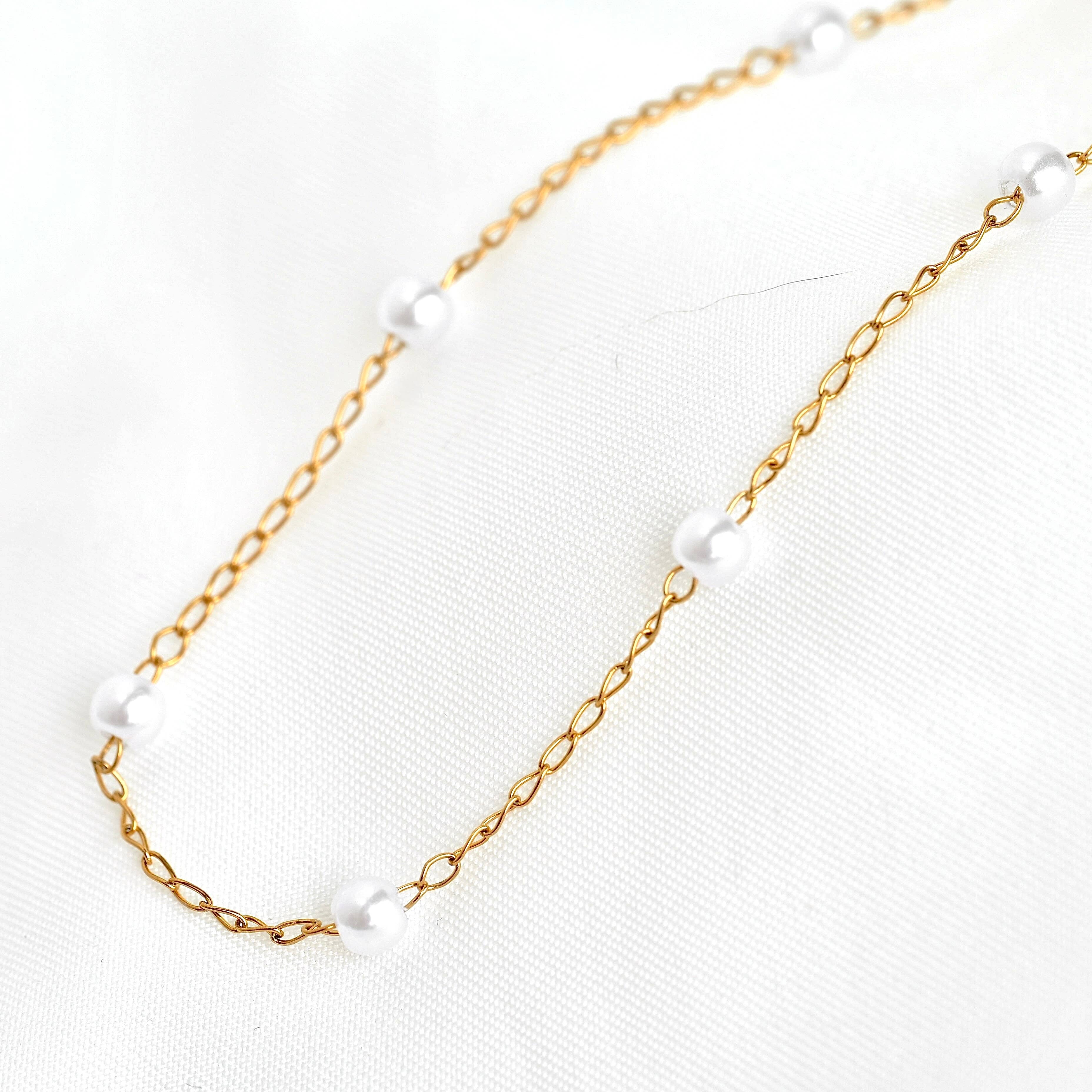 Dainty Gold Pearl Station Necklace