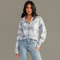 White & Dusty Blue Plaid Button Up