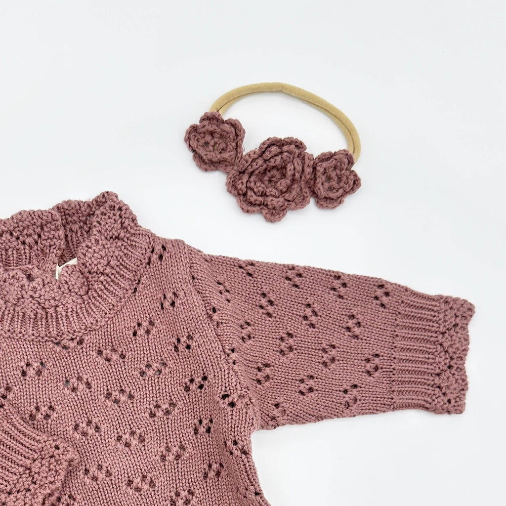 Crochet Flower Headband: With Card / Pink-1 / Single Flower