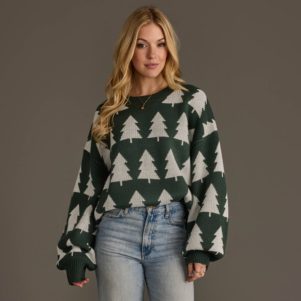 Green & White Tree Sweater