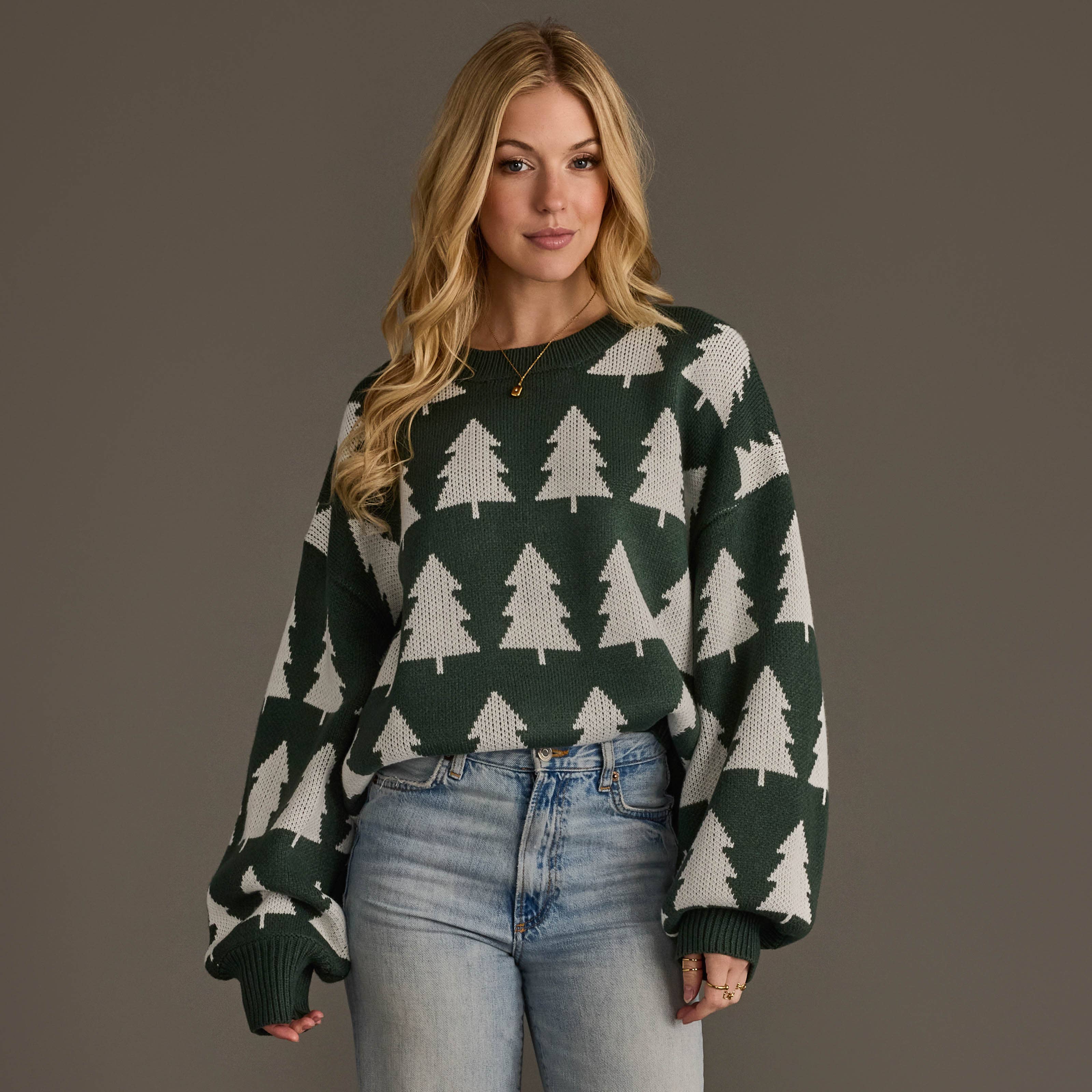 Green & White Tree Sweater
