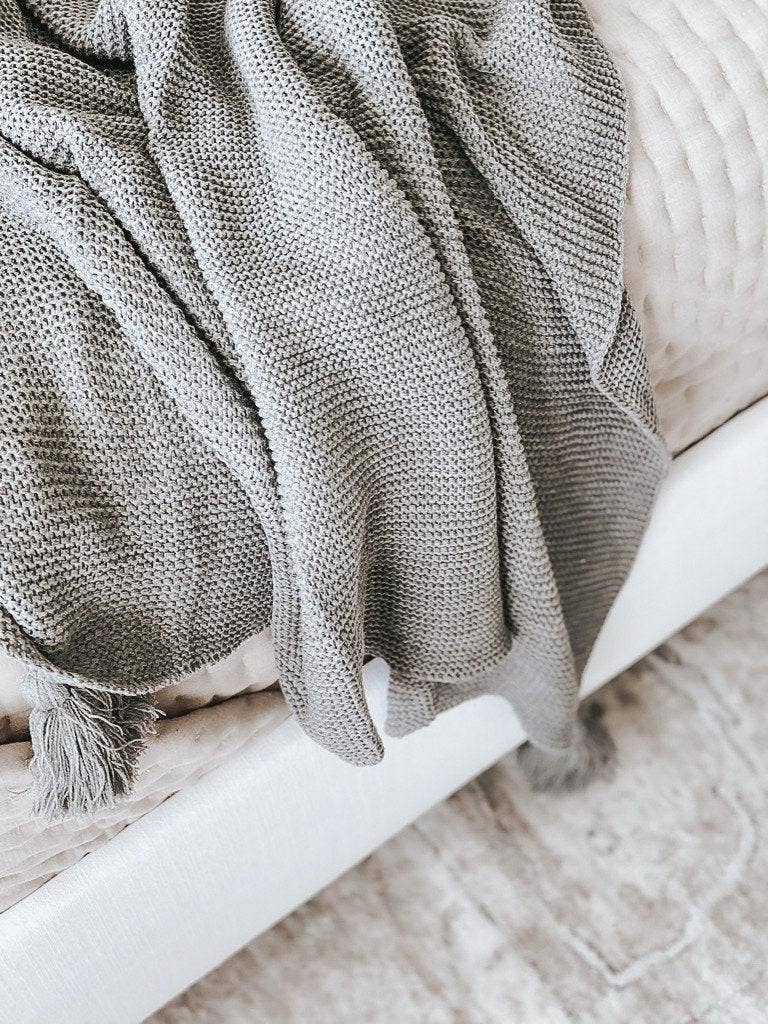 Knit Throw Blanket - Knit Throw Blanket With Tassels | Cozy: Cream