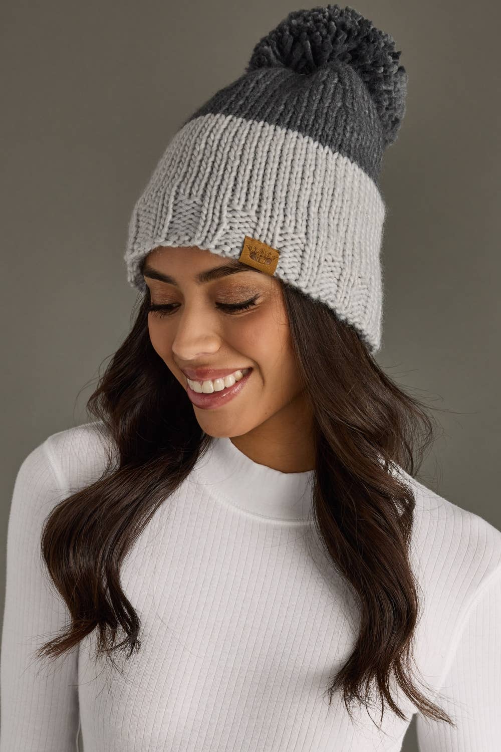 Lt. Gray & Dk. Gray Color Block Pom Hat