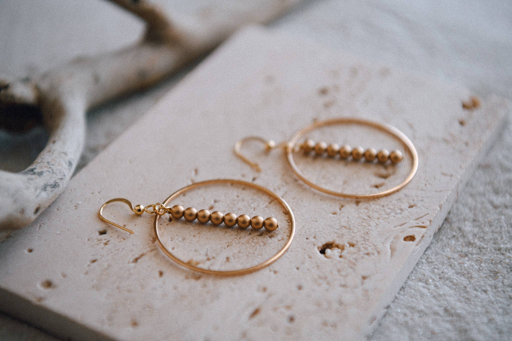 Gemstone and Gold Plated Drop Hoop Earring : Black