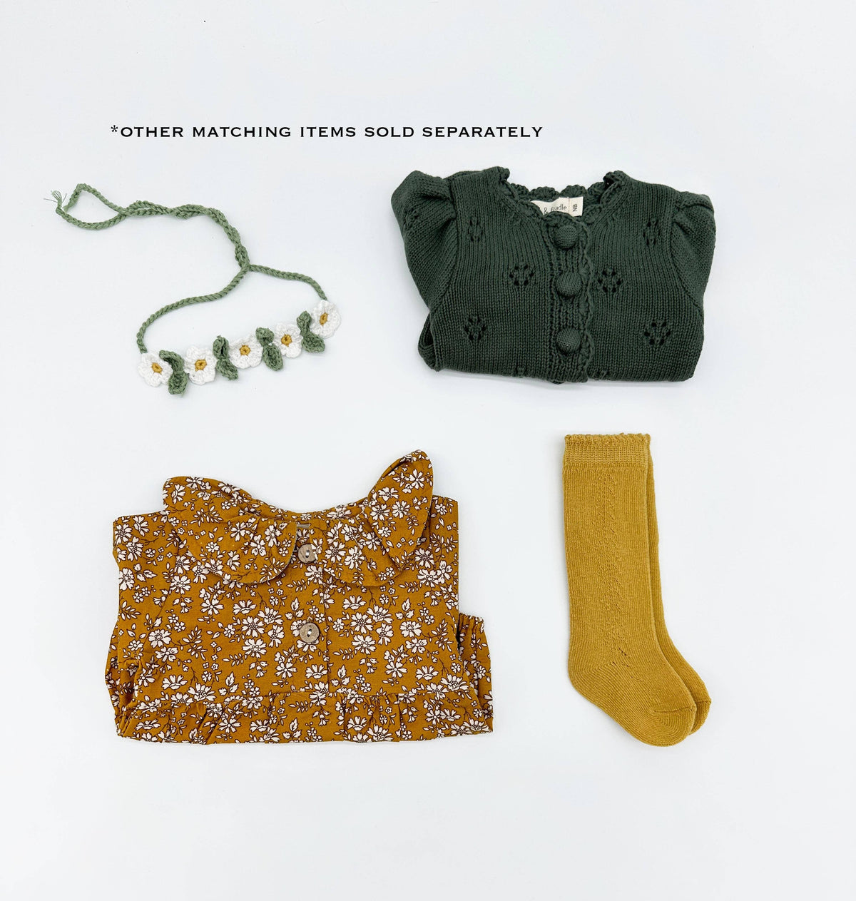 Mustard Floral Romper Set: D. 3pc Brown / 3-6 months