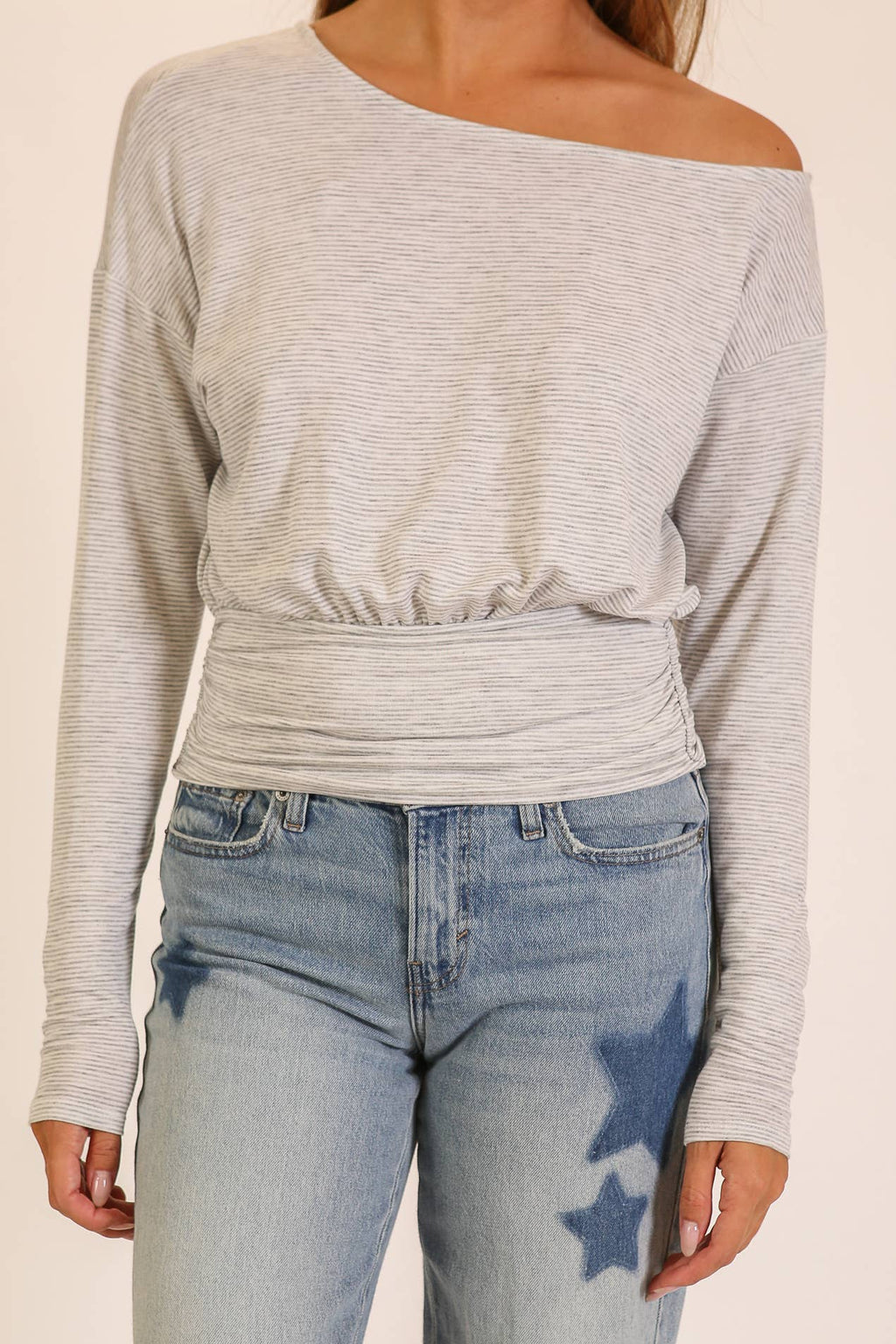 Striped One-Shoulder Ruched Waist Top